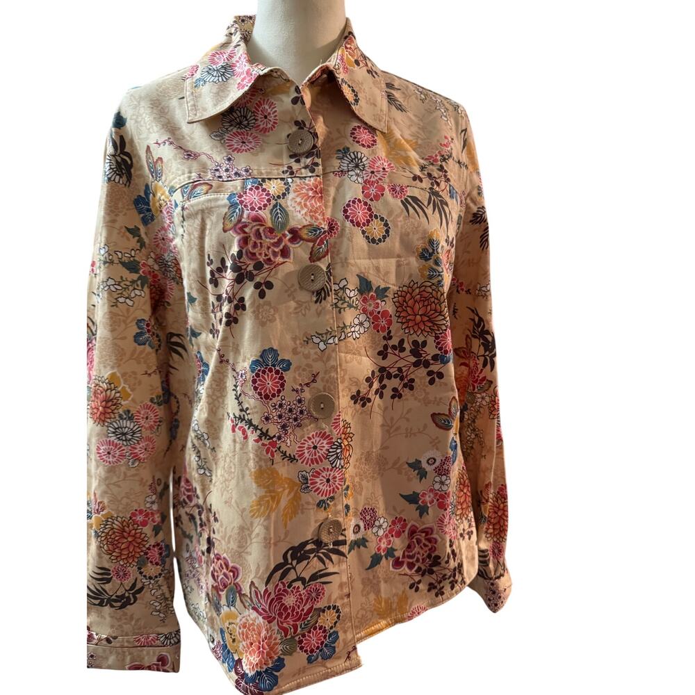Koret Floral Button Up Casual Jacket, Cotton Shacket, Women's Plus Size 14